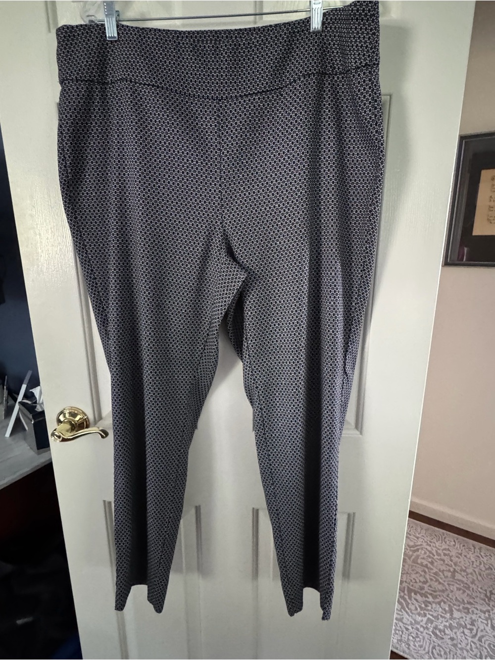 Straight Leg Women's Pants in Black and White Geometric Print
